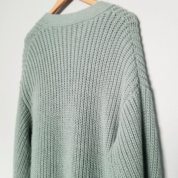 ZARA Sage Green Knit Wrap Tie Belt Cardigan M Sweater Chunky Knit Cozy Soft Long - Picture 10 of 16